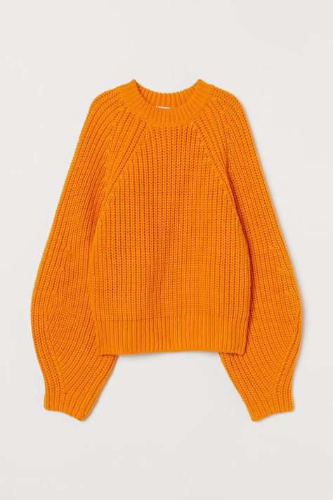 Orange Knit, Big Dresses, Color Blocking Outfits, Orange Sweaters, Orange Shirt, Trending Sneakers, Ribbed Knit Sweater, High Fashion Street Style, Trending Dresses