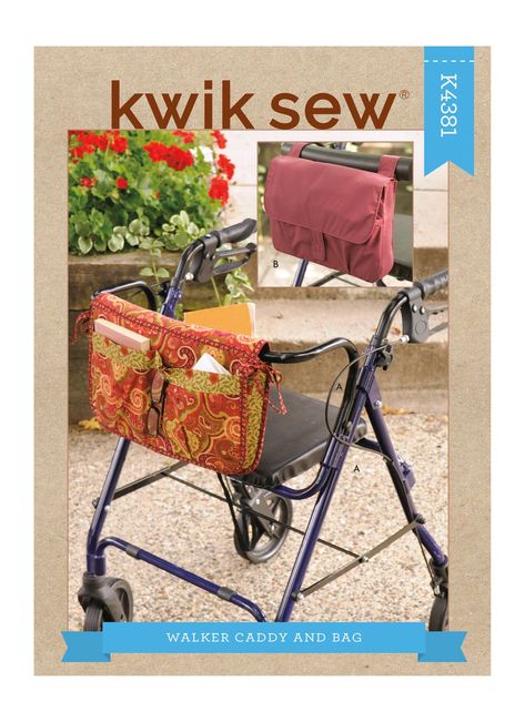 Walker Caddy Pattern Free, Walker Caddy Pattern, Walker Bag Pattern, Walker Caddy, Wheelchair Bags, Walker Accessories, Kwik Sew Patterns, Walker Bag, Purse Sewing Patterns