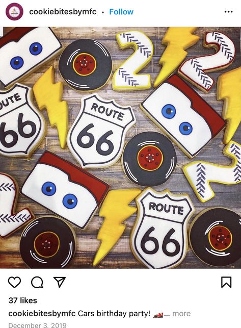 Two Fast Cars Birthday, Lightning Mcqueen Cookies, Cars 3rd Birthday, Cars Cookies, Cars Bday Party, Cars Birthday Theme, Two Fast Two Curious, Two Fast Birthday Party, Cookie Decoration Ideas