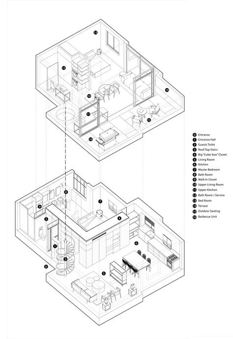 Fun-ctional Box / K.O.T project / Tel Aviv-Yafo, Israel Axonometric Drawing Interior, Interior Axonometric, Architecture Axonometric Drawing, Axonometric Drawing Architecture, Axonometric Drawing, Urban Design Architecture, Master Thesis, Architecture Drawing Plan, Isometric Drawing