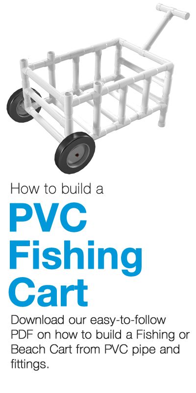 One of the more common built-from-PVC projects, a PVC Fishing Cart can fulfill many roles, as a PVC beach cart, a garden cart or to carry bait, tackle and drinks to your local pier or lake. Pvc Beach Cart, Beach Cart Diy, Fishing Cart, Pvc Furniture, Fishing Rod Storage, Pvc Pipe Crafts, Pvc Pipe Projects, Beach Cart, Pvc Projects