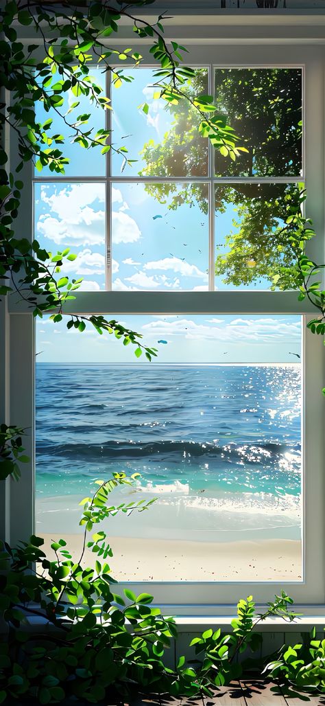 Nature Home Screen Wallpaper, Window Wallpaper Iphone, Beach Wallpaper Phone, Blue And Green Aesthetic Wallpaper, Green Ocean Aesthetic, Blue Green Aesthetic Wallpaper, Window Scenery, Ocean And Beach, Dreamy Artwork