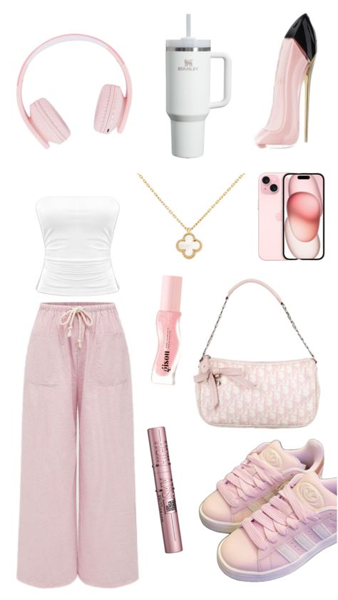 #pink #cute #outfit 2025 Outfit Aesthetic, Lazy Pink Outfits, Pink Outfit Ideas For School, Pink Sweatshirt Outfit Aesthetic, Pink Clean Girl Aesthetic Outfit, Light Pink Aesthetic Outfits, Pink Girly Outfits Casual, Pink Sporty Outfits, Pink Clean Girl Outfits