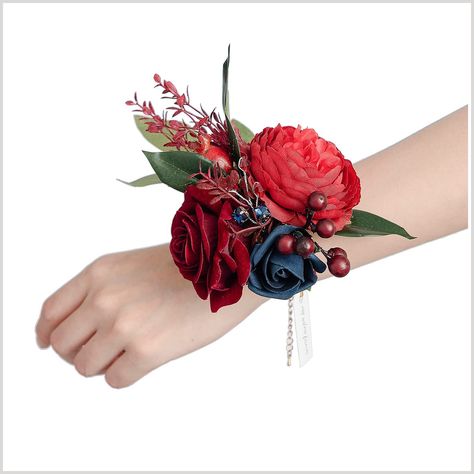 Ling's moment Wrist Corsages for Wedding(Set of 6),Classic Burgundy & Navy Corsages with Bracelet for Wedding Mother of Bride and Groom, Prom Flowers Corsages For Prom, Corsages For Wedding, Burgundy Bracelet, Prom Corsages, Homecoming Corsage, Wrist Corsages, Bridesmaid Corsage, Wrist Flowers, Rose Corsage