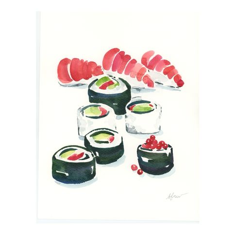 Sushi on a rainy day 8x10” watercolor on paper Sushi Painting, On A Rainy Day, Watercolor On Paper, A Rainy Day, Rainy Days, Rainy Day, Projects To Try