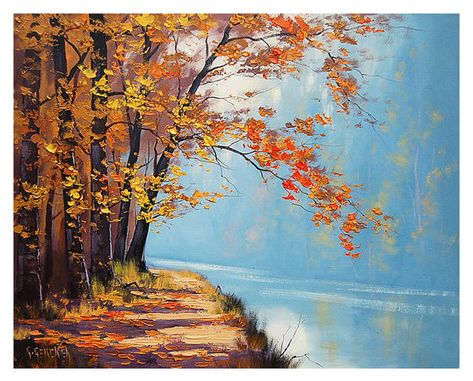 lake Oil Painting autumn fine art traditional by GerckenGallery Graham Gercken, Oil Painting Trees, Traditional Landscape, Autumn Painting, Cool Landscapes, Queensland Australia, Landscape Artist, Autumn Landscape, Landscape Trees