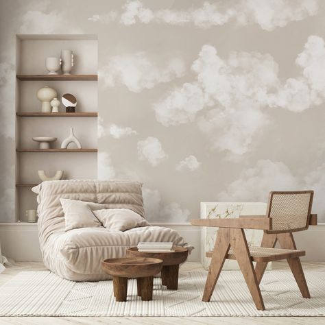 Beige Sky & Clouds Peel and Stick Wall Mural Abstract Neutral Self Adhesive Wall Decal Minimalist Design Removable Wallpaper AM021 - Etsy Cloud Nursery Theme, Clouds Wall Mural, Beige Sky, Sky Nursery, Nursery Interior Design, Clouds Nursery, Baby Room Inspiration, Nursery Room Inspiration, Nursery Wallpaper