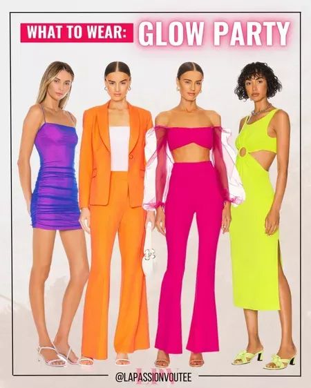 Neon Clothes Party Outfit Ideas, Colourful Party Outfit, Outfit Neon Party Night, Glow Theme Party Outfits, Neon Glow Outfit, Neon Night Outfit, Glow Party Outfit Women, Neon Aesthetic Outfit, Neon Party Outfit Ideas