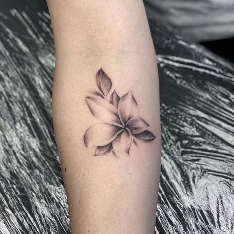 Faithfull Tattoo, Frangipani Tattoo Fine Line, Frangipani Tattoo, Plumeria Tattoo, Wrist Tattoos For Women, Dainty Tattoos, Wrist Tattoos, Lotus Flower Tattoo, Soft Black