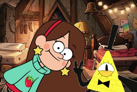 Bill Cipher and Mabel Mabel And Bill Cipher, Mabel And Bill, Bill Cipher, Fnaf Art, Old Cartoons, Lisa Simpson, Gravity, Fictional Characters, Quick Saves