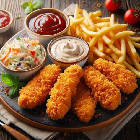 Wedding Burgers, Seasoned French Fries Recipe, Korean Menu, Fried Chicken Strips, Chicken Fry, Chicken And Chips, French Fries Recipe, Savory Treats, Crispy French Fries