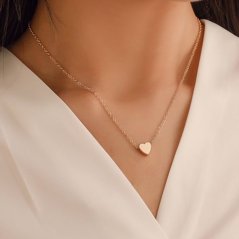 Simple Heart Necklace, Heart Pendent, Small Necklace, Minimal Necklace, Choker Pendant, Heart Shaped Necklace, Gold Heart Necklace, Girls Jewelry, Gold Chain Necklace