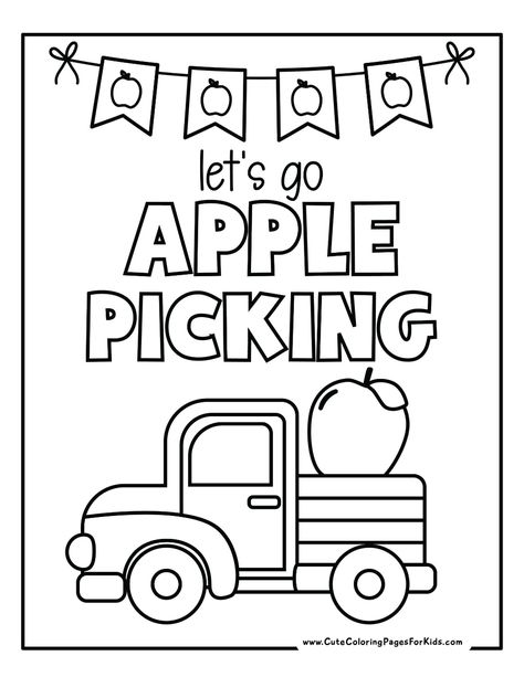 Apple Coloring Pages (Free Printables) - Cute Coloring Pages For Kids Apple Picking Coloring Pages, Apple Art Crafts Preschool, Apple Orchard Coloring Pages, Sensory Apple Activities, May Coloring Pages For Kids, Apple Ideas For Kindergarten, Farm Crafts Preschool Free Printable, Apples Coloring Page, Apple Coloring Pages For Kids