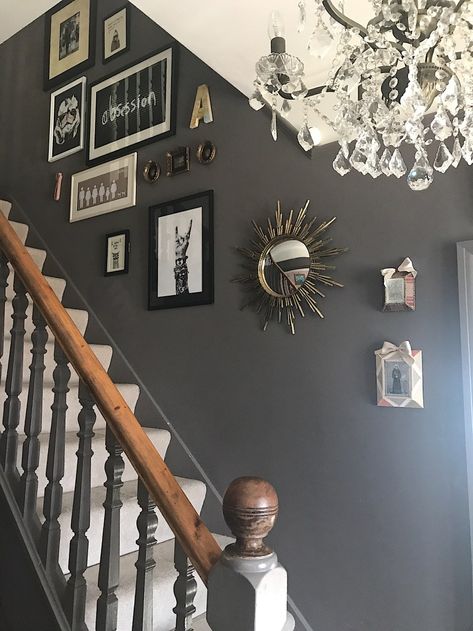 Hallway Decorating Colours, Landing Decor, Edwardian Home, Entrance Hall Decor, Grey Hallway, Victorian Hallway, Hallway Colours, Hallway Inspiration, Staircase Wall