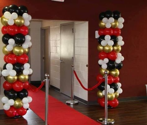 Red Black White And Gold Birthday Party, Red Black And Gold Prom Decorations, Red Black And Gold Masquerade Party, Red Black White Gold Party Decor, Gray Party Decorations, Black White Gold Party, Black Tie Birthday Party, Red Party Themes, Black And White Balloons