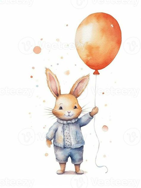 there is a watercolor painting of a rabbit holding a balloon. generative ai. Icon Set Vector, Invitation Card, Icon Set, Vector Icons, Watercolor Painting, Invitation Cards, Watercolor Paintings, Vector Free, Balloons