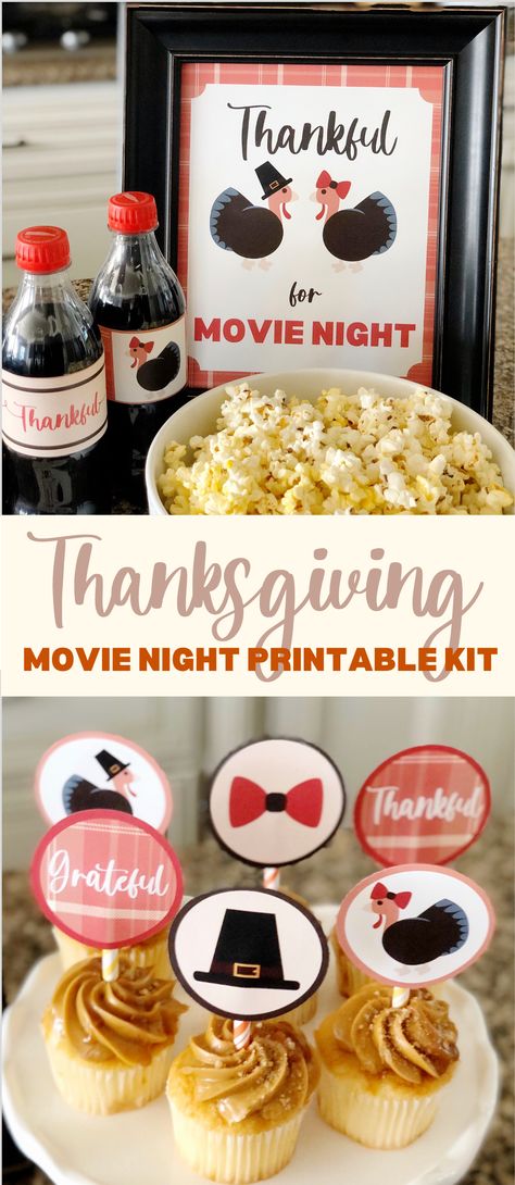 Kids Fall Movie Night, Fall Movie Night Ideas, Thanksgiving Movie Night, November Movie Night, Thanksgiving Movies, Family Theme Movie Night, Family Movie Night Printables Free, Family Movie Night Printables, Themed Dinner Nights Movie