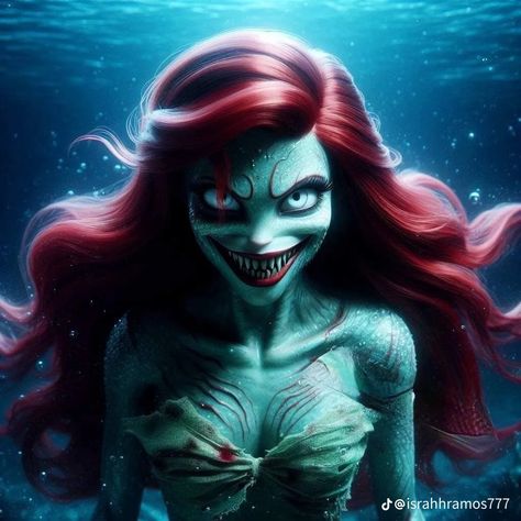 Horror Fairy, Sugar Skull Art Painting, Disney Gone Bad, Evil Mermaids, Disney Horror, Fantasy Mermaids, Mermaid Halloween, Dark Disney, Modern Fairytale