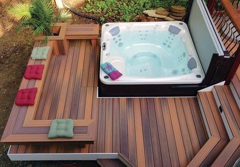 Stunning Outdoor Hot Tub Deck Designs Hot Tub Plans, Whirlpool Deck, Hot Tub Deck Design, Tub Deck, Hot Tub Landscaping, Deck Piscina, Hot Tub Designs, Hot Tub Patio, Hot Tub Gazebo