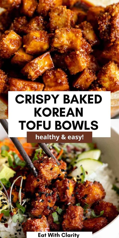 Crispy Gochujang Korean Tofu Koreansk Mad, Korean Tofu, Tofu Bowls, Bowls Healthy, Tofu Recipes Healthy, Plat Vegan, Mapo Tofu, Tasty Vegetarian Recipes, Vegetarian Dinners