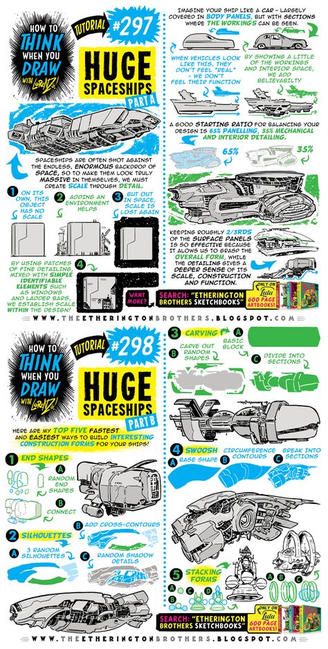 Spaceship Drawing, Etherington Brothers, Brothers Art, Comic Tutorial, Concept Art Tutorial, Nose Drawing, Background Drawing, Comic Drawing, Robot Concept Art