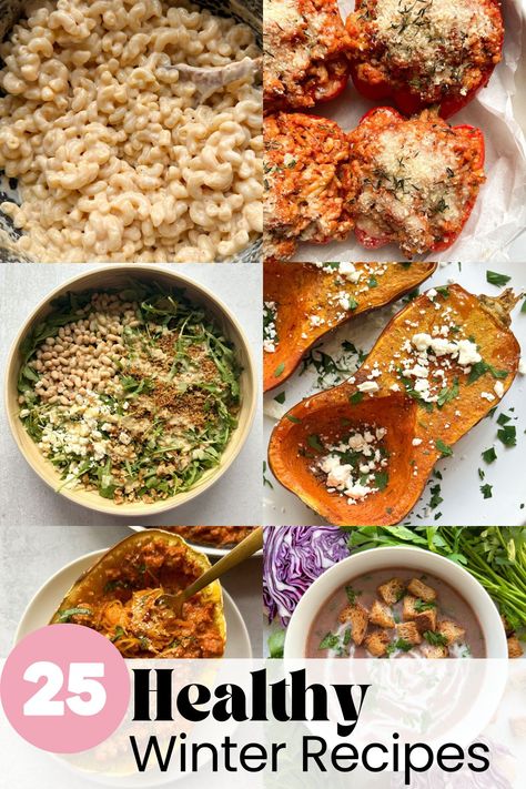 If you're looking for Healthy Winter Recipes that are also bursting with flavor, look no further. Here are 25 recipes to choose from! Winter Healthy Lunch Ideas, Healthy Winter Recipes Clean Eating, Paleo Winter Dinner Recipes, Light Winter Meals, Blue Zones Recipes Easy Dinners, Winter Lunch Recipes, Winter Meals Healthy, Winter Lunch Ideas, Healthy Winter Dinner Recipes