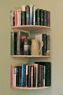 corner wall bookshelves $8.50 each shelf at the Home Depot. Yup, I may buy a ton of these! have a few corners in the house that could use some books....and pictures....and....sherry decanters? :-) Compact Book Shelf Ideas, Corner Wall Bookshelves, Corner Bookshelves, Wall Bookshelves, Corner Wall, Book Storage, Aquascaping, Corner Shelves, Closet Bedroom