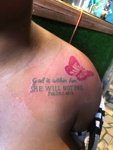 Cute Small Bible Verse Tattoos, God Is With Her Tattoo, God Tattoos For Women Small, God Is Within Her She Cannot Fail Tattoo, God Is Within Her She Will Not Fail Tat Arm, Tattoo Ideas Female Meaningful God, Best First Tattoos, She Will Not Fail God Is Within Her Tatto, God Got Me Tattoo