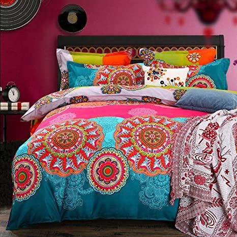 Pangzi Bohemian Duvet Cover Set Lightweight Microfiber Bedding Set (Queen) Bohemian Duvet Cover, Full Size Duvet Cover, Bohemian Bedding Sets, Boho Bedding Sets, Duvet Covers Bohemian, Cama Queen Size, Orange Rooms, Boho Duvet Cover, Pillow Case Bed