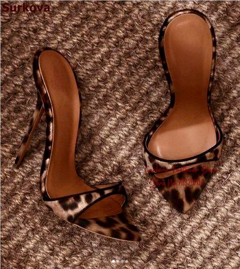 Surkova Leopard Satin Cloth High Heel Slippers Women Slip-on Pointed Toe Dress Pumps Wexy Concise Evening Banquet Footwear - AliExpress 322 Shoes Editorial, Cars Mercedes, Full Outfits, Secret Admirer, Shoe Making, Shoes Heels Classy, High Heel Slippers, High Heel Mules, Leopard Heels