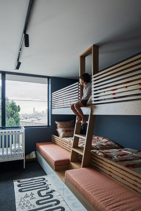 63 Multiple Bunk Bed Ideas For Kids’ Rooms - Shelterness Triple Bunk Bed Boys Room, Bunk Bed Privacy, Bunk Bed Boys Room, Bed Ideas For Kids, Bunk Bed Hacks, Bright Kids Room, Neutral Kids Bedroom, Bright Bedding, Bunk Bed Ideas