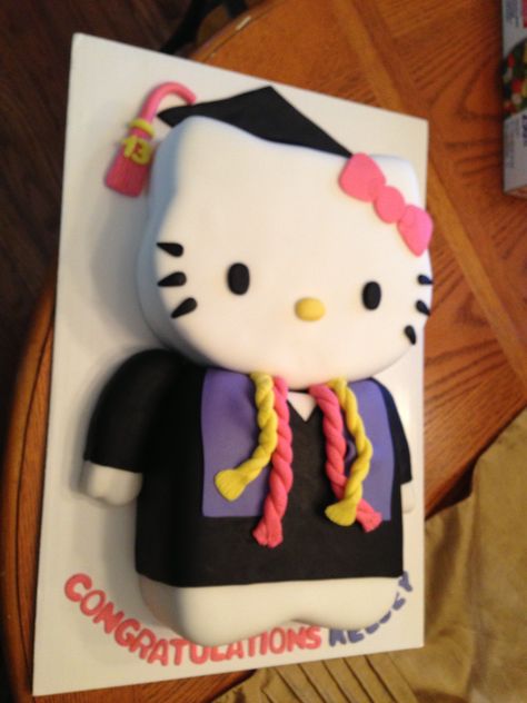 Hello Kitty Graduation Party Ideas, Hello Kitty Graduation Cakes, Pastel Hello Kitty Aesthetic, Hello Kitty Graduation Party, Aesthetic Graduation Cake, Hello Kitty Graduation Cap, Hello Kitty Cake Ideas, Hello Kitty Cakes, Pastel Hello Kitty