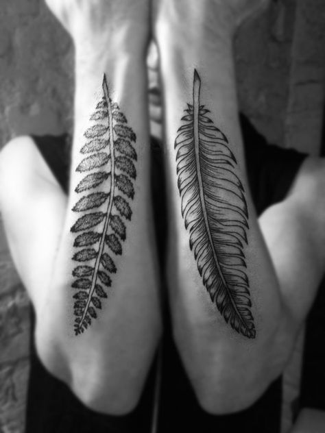 fern and feather tattoo by Mariavelik - like it, but smaller North Star Tattoos, Fern Tattoo, Feather Tattoo, Star Tattoos, Black Tattoos, Tattoos And Piercings, Jesus Fish Tattoo, Fern, Geometric Tattoo