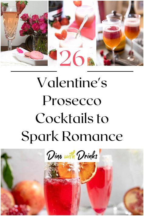 Collage of 4 valentine's prosecco cocktails. Prosecco Cocktails Easy, Prosecco Cocktail Recipes, Romantic Drinks, Prosecco Drinks, Valentine Drinks, Valentine Cocktails, Ice Cream Drinks, Prosecco Cocktails, Shakes Drinks