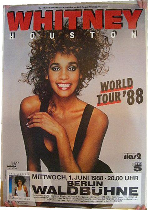 1988 Whitney Houston World Tour Concert Poster (Berlin, Germany) Whitney Houston Poster Vintage, Whitney Houston Posters, 80s Concert Posters, Whitney Houston Poster, Whitney Houston Lyrics, Old School Pictures, 1980s Music, Rock Band Posters, Old Records