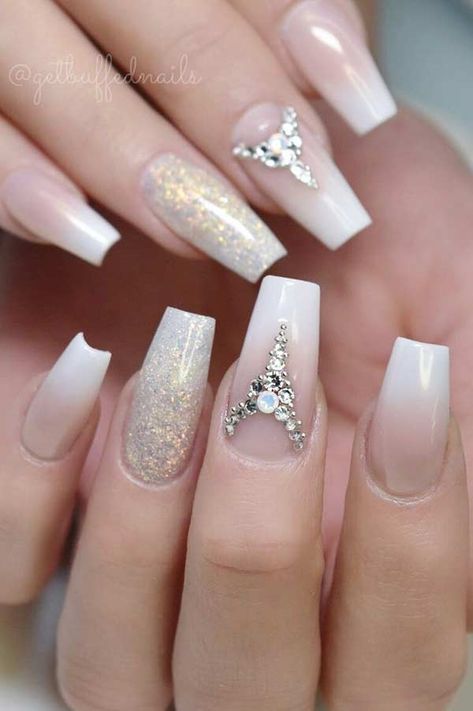 Lace Wedding Nails, Ballerina Nails Shape, Fall Wedding Nails, Faded Nails, White Coffin Nails, Elegant Nail Designs, Nude Nail Designs, Wedding Nails For Bride, Wedding Nails Design