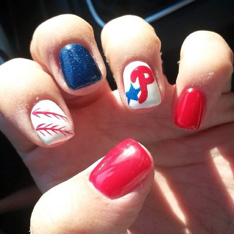 Ready for Phillies Spring Training!! Phillies Nails. Done at Envy Nail Bar in Kernersville, NC. Phillies Baseball Nails, Philly Baseball Nails, Phillies Nails Ideas, Phillies Nail Design, Philadelphia Phillies Nails, Phillies Nails, Philly Nails, Phillies Tattoo, Baseball Themed Nails