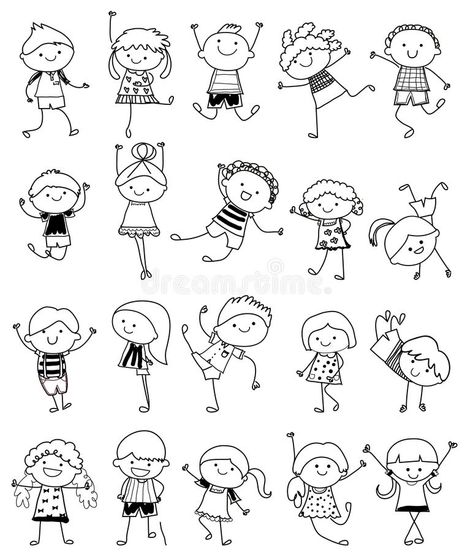 Kids Figure Drawing, People Doodles Simple, Doodle Art People, Easy Drawing People, Stick People Drawings, Drawing For Kids Easy Children, Group Of People Drawing, Cute Stick Figure Drawings, Stickman Animation