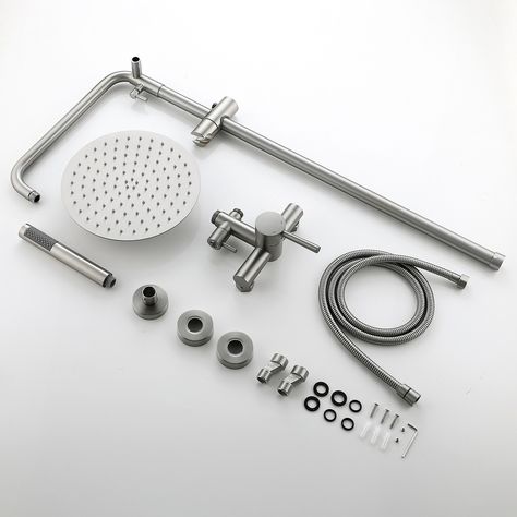 Outdoor 10 Inch Round Rain Shower Set with Handheld Shower (Adjustable Slider) - Bed Bath & Beyond - 37827661 Outdoor Shower Kits, Overhead Shower Head, Wall Mount Tub Faucet, Freestanding Tub Faucet, Gold Shower, Vessel Faucets, Bar Faucets, Shower Units, Wall Mount Faucet