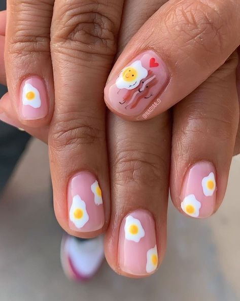 Nail It! on Instagram: “🍳🥓 Happy Saturday from @nadiaa_o” Nail It, Almond Nails Designs, Cartoon Flowers, Almond Nail, Simple Nail, Flower Nails, Happy Saturday, Simple Nails, Nail Ideas