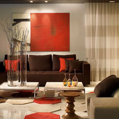 Living Room Brown And Orange Design, Pictures, Remodel, Decor and Ideas Brown Living Room Decor, Red Living, Interior Design Per La Casa, Living Room Orange, Living Room Red, Red Rooms, Brown Living Room, Interior Modern, Design Del Prodotto