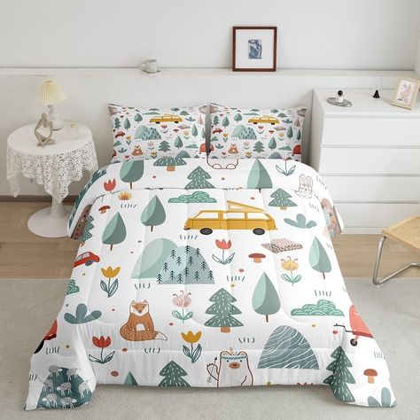 Amazon.com: Erosebridal Rustic Farmhouse Comforter Set Twin,Happy Camping Bedding for Camper,Cartoon Jungle Fox Rabbit Bedding,Botanical Tree Flower Mushroom Duvet Insert 2pcs Trailers Camper Decorations : Home & Kitchen Camping Bedding, Adventure Quilt, Flowers Mountain, Camper Car, Travel Car, Mountain Adventure, Rv Accessories, Down Comforter, Botanical Flowers