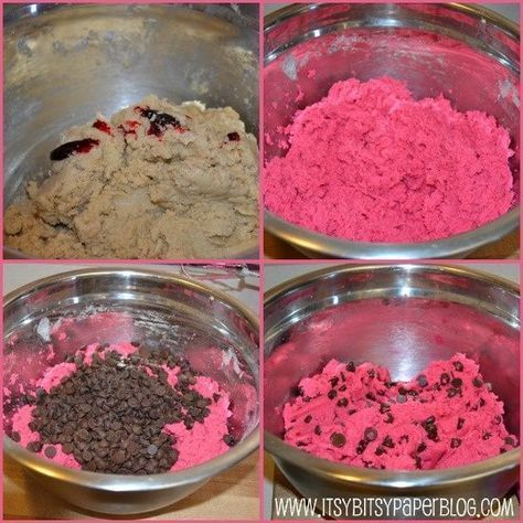 HOT PINK Chocolate Chip Cookies!! -- i am making these for valentines day. hands down. Pink Chocolate Chip Cookies, Cookie Time, Pink Chocolate, Bohol, Think Food, Paula Deen, Yummy Sweets, Tea Cakes, Cookies Recipes Chocolate Chip