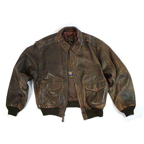 Vintage Avirex A-2 Leather Flight Bomber Jacket Size S SALE (5.595 UYU) ❤ liked on Polyvore featuring outerwear, jackets, tops, coats, vintage jackets, army leather jacket, lined leather jacket, army jackets and army flight jacket Vintage Army Jacket, Leather Flight Jacket, Army Jacket, Vintage Leather Jacket, Flight Jacket, Brown Jacket, Brown Leather Jacket, Jacket Vintage, Vintage Jacket