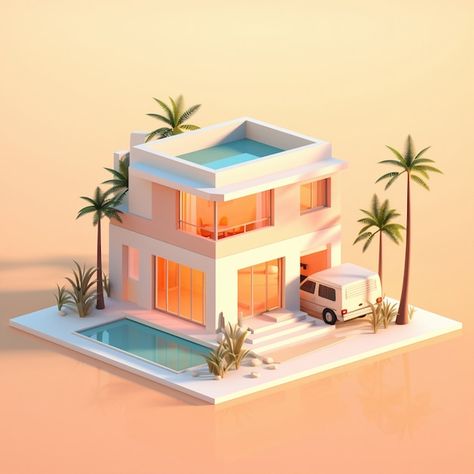 Blender 3d House, Blender House, Low Poly Building, Isometric House, 3d Miniature, Paper Flower Arrangements, Airbnb House, Isometric Drawing, Modern Small House Design