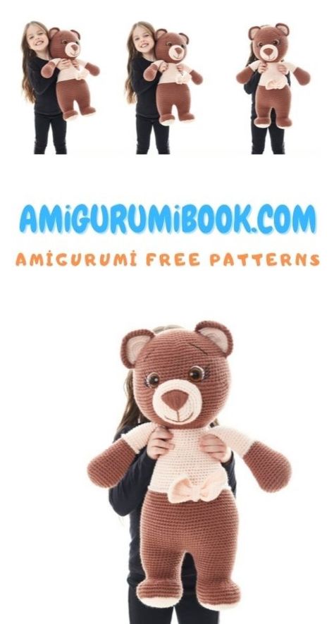 Large Amigurumi Teddy Bear Free Pattern, Crochet Big Teddy Bear Pattern Free, Crochet Big Animals Free Patterns, Large Crochet Animals Free Pattern, Big Amigurumi Free Pattern, Brown Amigurumi, Big Amigurumi, Bear Amigurumi Free Pattern, Crochet Teddy Bear Pattern Free