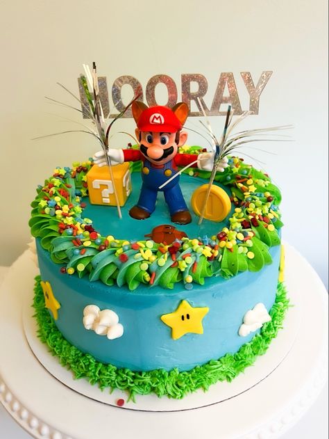 Mario Cake Buttercream, Simple Mario Cake, Mario Yoshi, Mario Cake, Cake Kids, Cake Buttercream, Mario Birthday, Birthday Cake Kids, Buttercream Cake