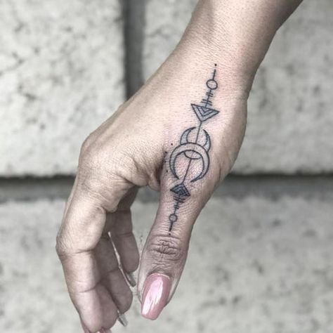 Viking Finger Tattoo For Women, Moon Thumb Tattoo, Geometric Finger Tattoo, Geometric Hand Tattoo, Warrior Tattoos For Women, Thumb Tattoo, Moon Cycle Tattoo, Paper Crane Tattoo, Baddie Tats