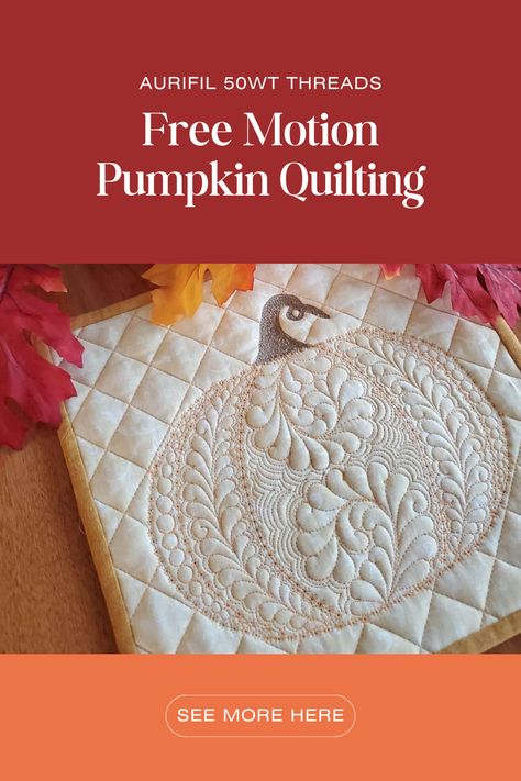 Embrace the spirited essence of fall with our detailed feathered stitched pumpkin! Discover the joy of free-motion quilting, using premium Aurifil 50wt thread to bring your autumnal vision to life. Perfect your autumn sewing skills while enjoying the therapeutic rhythm of creating fall crafts. Experience the allure of stitching your own pumpkin masterpiece. See more here for a creative journey you don't want to miss! Free Motion Quilting Pumpkins, Echo Quilting, Autumn Sewing, Sew Quilt, Aurifil Thread, Fabric Inspiration, Fall Inspo, White Pumpkins, Sewing Skills