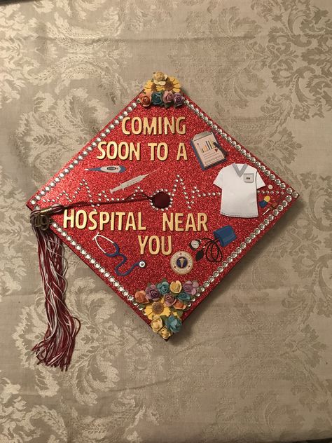 My high school graduation cap #graduationcap #graduationcapdecoration #registerednurse #rn #nursingschool #nursegraduation Nursing Student Graduation Cap, Funny Nursing Graduation Caps, Nursing School Cap Decoration, Nurse Grad Cap Ideas, Nurse Cap Graduation, Nursing Cap Decoration, Nursing Grad Cap Ideas, Graduation Cap Nursing, Bsn Graduation Cap